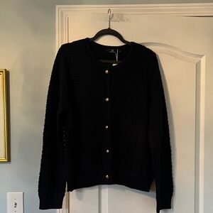NWT Sz Large Lillusory Navy Cotton Cardigan with Gold Buttons